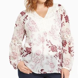 torrid Floral Print Chiffon Lace Inset Top